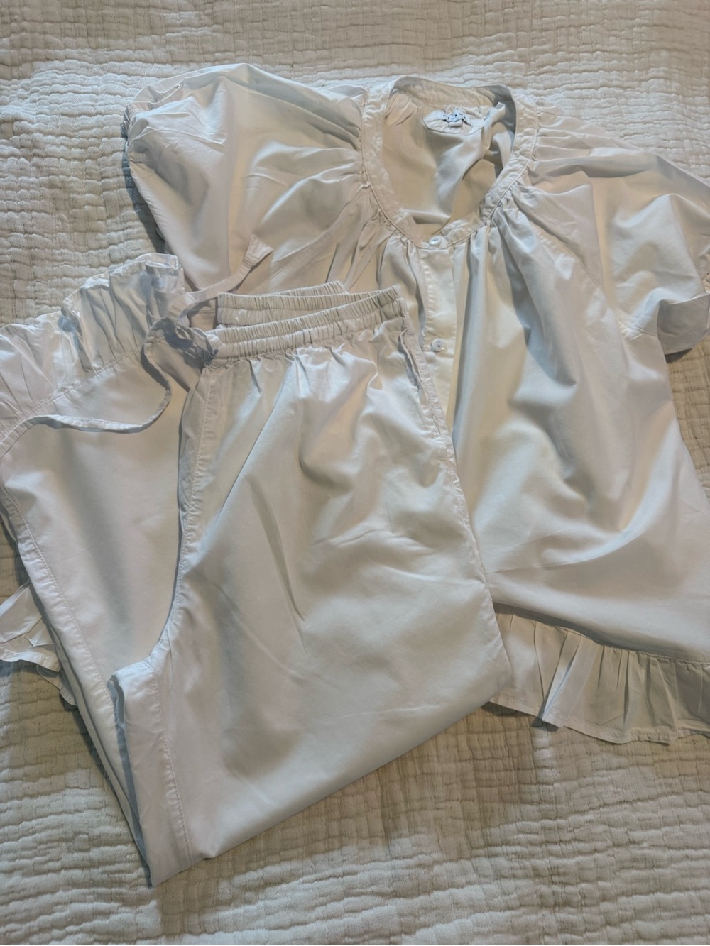 Piyama White Cotton Pajama Set - Button Front Top and Pants EUC 1337